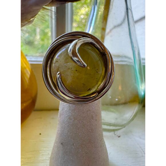 Cosmos Lemon Citrine Sterling Silver Yellow Cabochon Handmade Ring US 6.25 inch - Picture 5 of 7